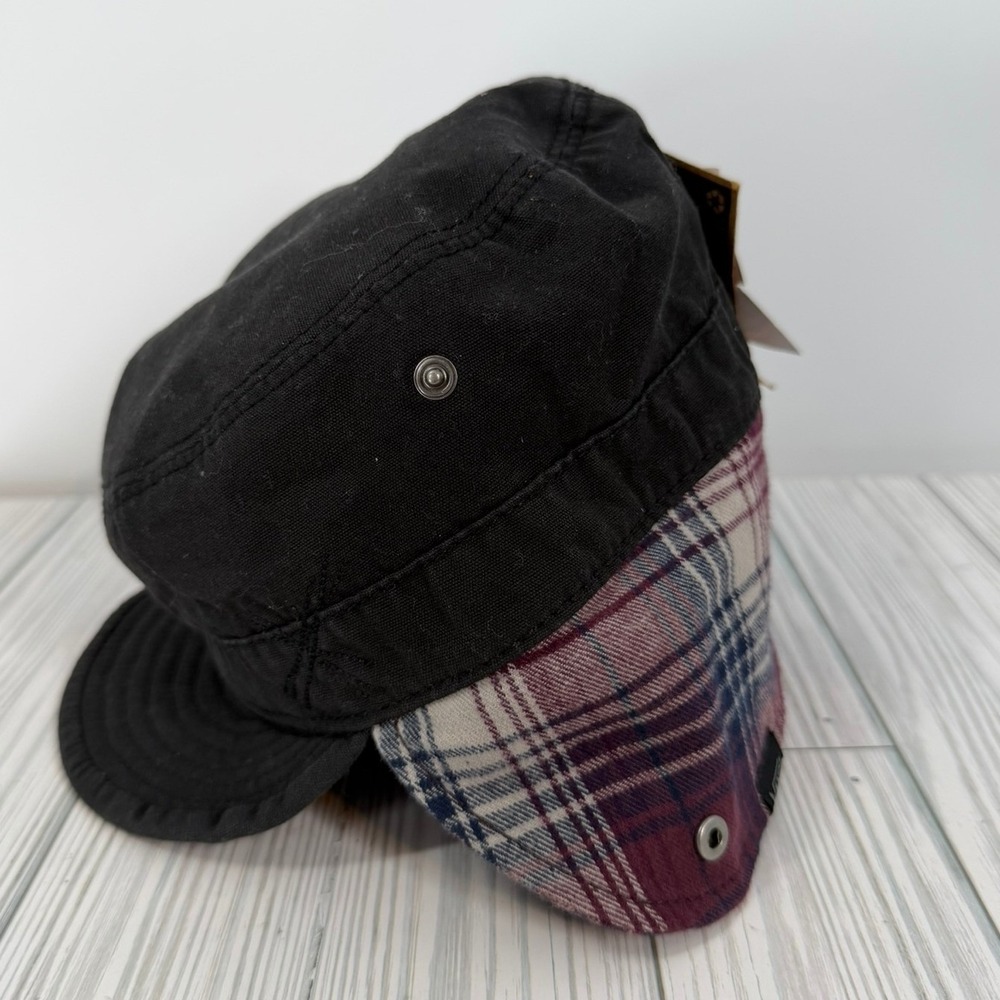 Vans Reversible Trenches Black Plaid Flannel Ear Flap Cap Women's Size SM NEW - Picture 10 of 15
